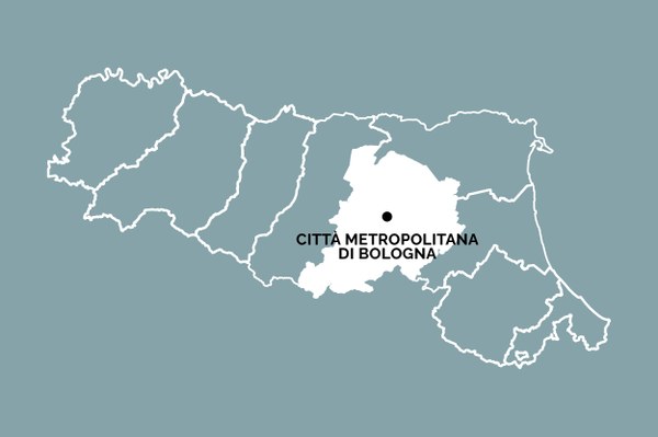 Posizione della città metropolitana di Bologna all'interno della Regione Emilia-Romagna