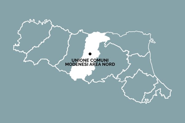 Posizione dell'Unione dei Comuni Modenesi nella Regione Emilia-Romagna