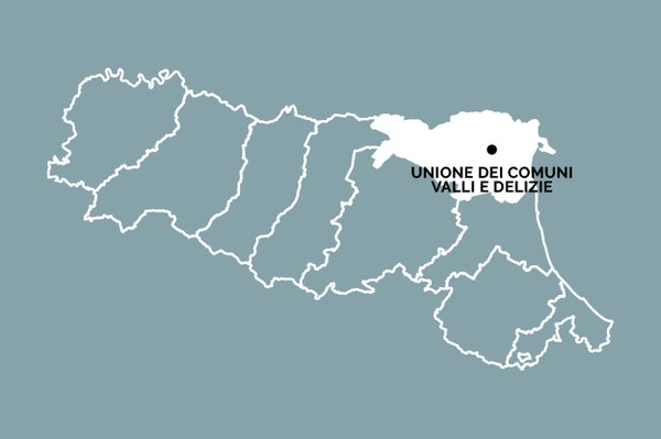 Posizione dell'Unione dei comuni Valli e Delizie all'interno della Regione Emilia-Romagna
